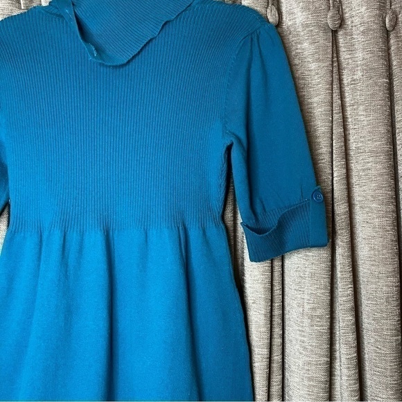 Take Out Turquoise Turtleneck Button Accent Elbow Length Sweater Dress Large - Picture 14 of 14